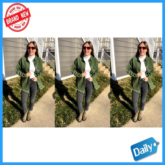 Oversized Denim Shacket with Frayed Hem and Front Pockets - Picture 7 of 7